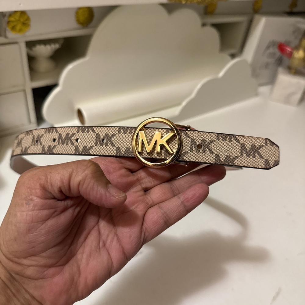 Two Michael Kors Monogram Belt with Gold Buckle in new conditions 40” and 38”